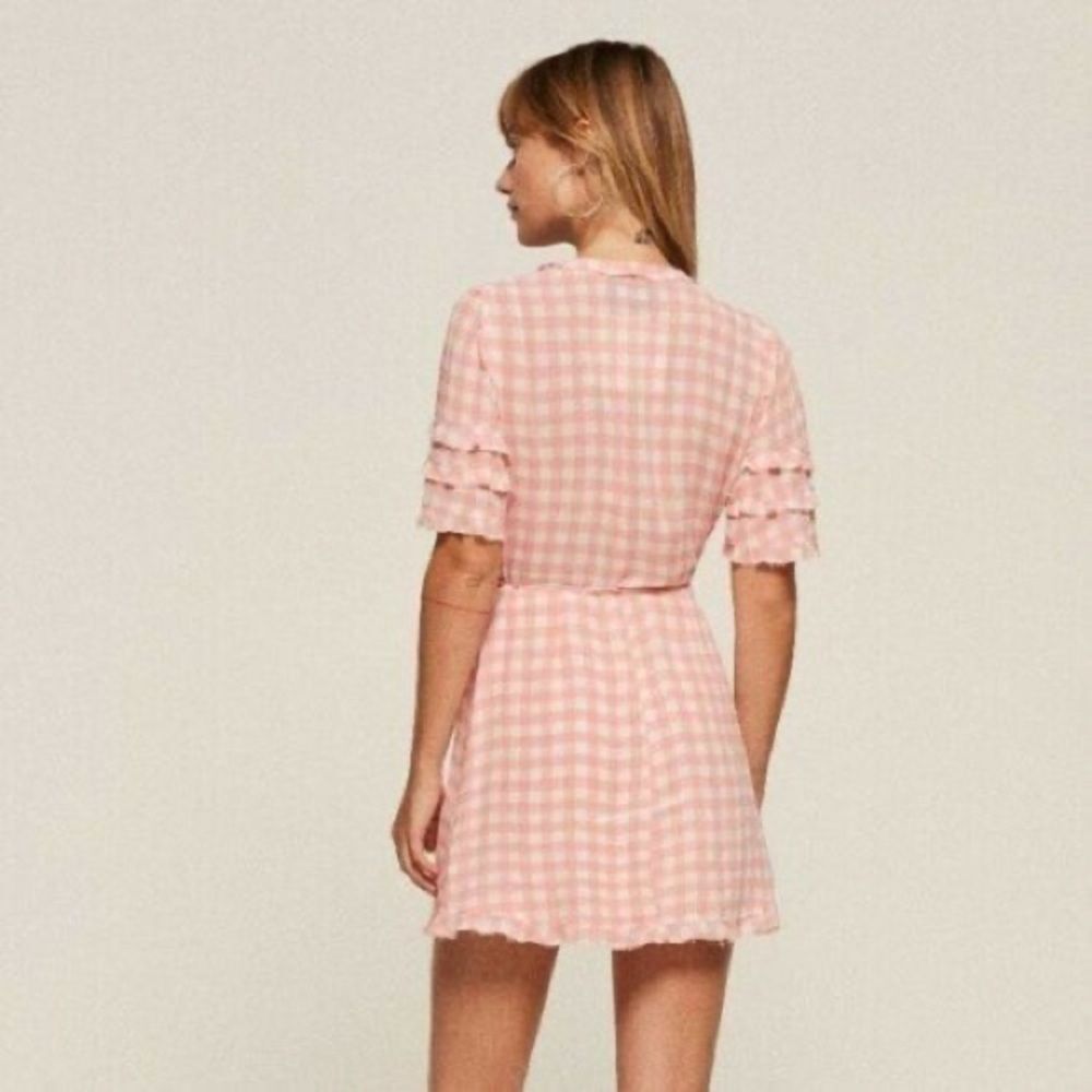 Reformation Leanna pink Gingham wrap Dress size xl - Picture 3 of 5